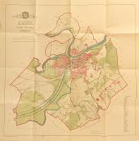 1912 Győr szabad királyi város térképe, szélén ragasztások, 60x61 cm