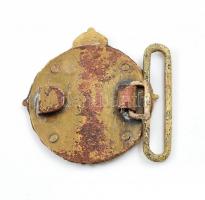 Réz őv csatt Istennel - Hazáért felirattal, koronával, kopott, d: 5 cm