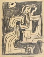 Rác András (1926-2013): Alakok (mozaikterv). Szén, papír, jelzés nélkül. Proveniencia: A művész hagyatéka. 42x27,5 cm