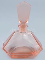 Rózsaszín parfümös üveg, apró lepattanásokkal, m: 17 cm