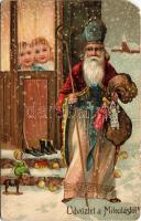 1906 Üdvözlet a Mikulástól! Dombornyomott / Saint Nicholas, embossed litho (EM)