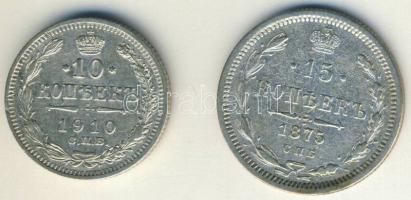 Cári Oroszország 1875. 15k Ag + 1910. 10k Ag T:2/3,3