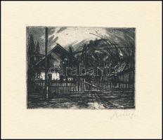 Szűcs János (1917-1995): Táj, 1966. Rézkarc, papír, jelzett, hátoldalán számozott (183/200), 6×8 cm