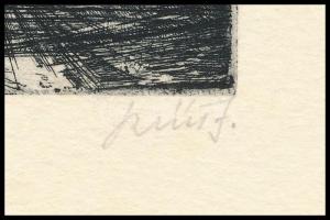 Szűcs János (1917-1995): Táj, 1966. Rézkarc, papír, jelzett, hátoldalán számozott (183/200), 6×8 cm