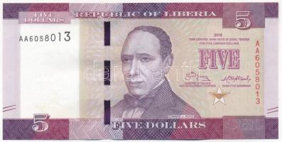 Libéria 2016. 5$ AA 6058013 T:I- hullámos papír Liberia 2016. 5 Dollars AA 6058013 C:AU wavy paper Krause P#31a