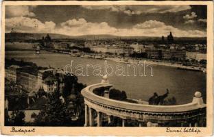 1934 Budapest I. Dunai látkép a Gellérthegyről, Szent Gellért szobor (EK)