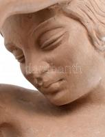 Gabay László (1897-1952): Art-deco térdelő női akt, festett kerámia, kopásnyomokkal, jelzett (Gabay)...