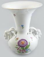 Herendi virágmintás, kosfejes váza, kézzel festett, jelzett, sérült, kopott, m: 27 cm