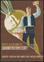 Gönczi-Gebhardt Tibor (1902-1994): Köss szerződést cukorrépatermelésre! villamosplakát, 23×16 cm