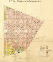 cca 1930 A X. kerület Új köztemető helyszínrajza, hajtásnál apró szakadások, 46×40 cm