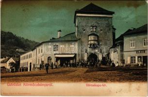 1907 Körmöcbánya, Kremnitz, Kremnica; Városkapu tér, Klein üzlete. Ritter Lipót J. kiadása / castle gate, square, shop (EK)