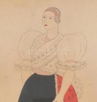 Pekáry István (1905-19819: Boldogi lány, 1935. Rézkarc, akvarell, papír. Jelzett. Lap széle kissé fo...