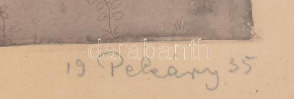 Pekáry István (1905-19819: Boldogi lány, 1935. Rézkarc, akvarell, papír. Jelzett. Lap széle kissé fo...