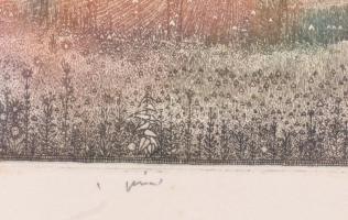 Gross Arnold (1929-2015): Búcsú a nyártól. Színes rézkarc, papír, jelzett, próbanyomat próba jelzéss...