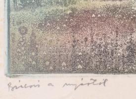 Gross Arnold (1929-2015): Búcsú a nyártól. Színes rézkarc, papír, jelzett, próbanyomat próba jelzéss...