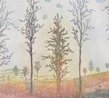 Gross Arnold (1929-2015): Búcsú a nyártól. Színes rézkarc, papír, jelzett, próbanyomat próba jelzéss...