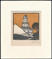 Kós Károly (1883-1977): Torony. Linómetszet, papír, utólagos jelzéssel, paszpartuban, 11×11 cm