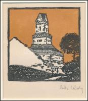 Kós Károly (1883-1977): Torony. Linómetszet, papír, utólagos jelzéssel, paszpartuban, 11×11 cm