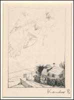 Kondor Béla (1931-1972): Fel a mennybe. Rézkarc, papír, utólagos jelzéssel, paszpartuban, 11×8 cm