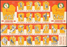 1964 Bp. Honvéd SE 15 éves gyufacímke, 2 teljes ív, kétféle színben