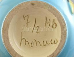 Monacói fajansz váza, halas dekorral, jelzett, hibátlan, m: 11 cm Számozott 7/2