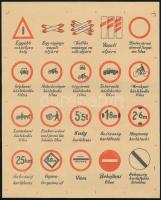 cca 1960 KRESZ táblák gyufacímke, 60 db, 3 felvágatlan íven
