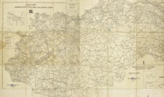 cca 1940 Magyarország kiépített közutainak távolságmutató térképe III. Szerkesztette és összeállította: vitéz Harmath Géza, vászonra kasírozva, 79x137 cm