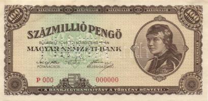 1946. 100.000.000P "MINTA" lyukasztással "000"-ás szériaszámmal T:I- kissé foltos
