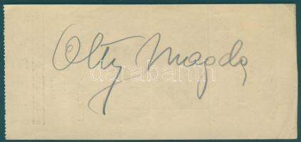 Olty Magda (1912-1983) Kossuth-díjas színésznő saját kezű aláírása számolócédulán