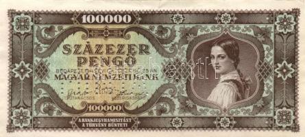 1945. 100.000P "MINTA" lyukasztással "000"-ás szériaszámmal T:II+