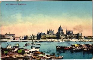 1914 Budapest V. Országház, Parlament, uszályok (EK)