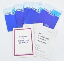 8 db francia nyelvű kiadvány: Points de vue initiatiques, 1987-1989, 5 füzet + Connaitre la Grande Log de France + La Grande Loge de France vous parle... 1986-1988, két ismertető prospektus