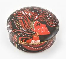 Hollóházi Vészabó Noémi porcelán bonbonier, matricás, jelzett, hibátlan, m: 5 cm, d: 12,5 cm