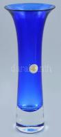 Német retró kék üveg váza, hibátlan, jelzett, m: 20 cm