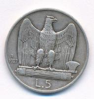 Olaszország 1927R 5L Ag "III. Viktor Emánuel" T:2,2- patina Italy 1927R 5 Lire Ag "Vi...