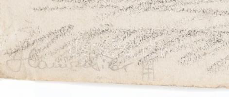 Hamza Tibor (1908-1972): Városi panoráma (Eger v. Gyöngyös?). Szén, papír, jelzett, lap széle kissé ...