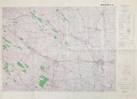 cca 1944 Cegléd és Szolnok környékének térképe, US Army, Army Map Service (AMS) amerikai hadsereg térképészeti szolgálatának térképe, koordinátákkal, jó állapotban, 66x90 cm