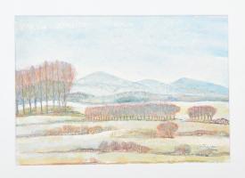 Trojan Marian József (Józef) (1931-2016): Eger környéki táj. Akvarell, papír, jelzett. Paszpartuban. 22,5x34 cm