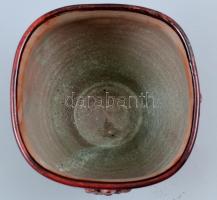 Borsódy Ágnes (1936): Retró kaspó, színes mázakkal festett kerámia, jelzett, hibátlan, m: 15 cm
