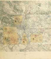 cca 1900 Budapest és környéke térkép rajta hadgyakorlat hadmozdulatainak rajzai zsírpapíron, K.u.k. Militärgeograpisches Institut, 58x50 cm