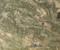 cca 1900 Budapest és környéke térkép rajta hadgyakorlat hadmozdulatainak rajzai zsírpapíron, K.u.k. ...