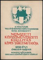 Nemzeti Képzőművészeti Kiállítás Képes Tárgymutatója. Budapest, 1933, Országos Magyar Képzőművészeti Társulat. Fekete-fehér képekkel, többek közt Aba-Novák Vilmos, Berény Róbert, Bernáth Aurél, Czóbel Béla, Egry József, Glatz Oszkár, Márffy Ödön, Molnár C. Pál, Patkó Károly, Szőnyi István, Vaszary János, Vilt Tibor műveinek reprodukcióival illusztrált. Kiadói papírkötésben.
