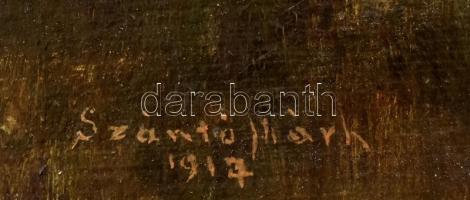 Szántó Márk (?-?), működött a XX. sz. elején: Naplemente, 1917. Olaj, karton. Dekoratív fakeretben, ...