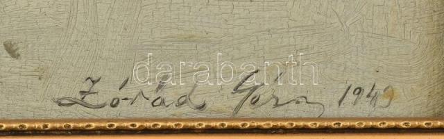 Zórád Géza (1896-1959): Lovasszán. Olaj, karton, jelzett. Dekoratív, sérült fakeretben, 24x34,5 cm