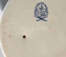 Herendi porcelán fiú kutyával, kézzel festett, kopásnyomokkal, jelzett, m: 16 cm