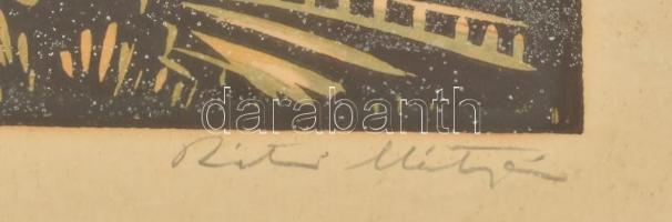 Réti Mátyás (1922-2002): Budavár télen. Linómetszet, papír, jelzett, üvegezett fakeretben, 25×34 cm