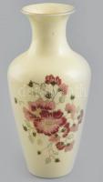 Zsolnay virágmintás porcelán váza, kézzel festett, jelzett, kopásnyomokkal, m: 16,5 cm