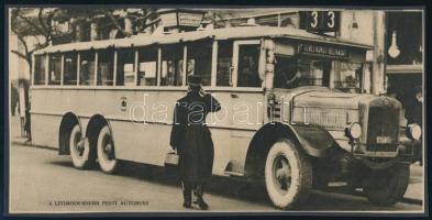 cca 1930-1940 Bp., pesti autóbusz (Teréz körút - Délivasút), kartonra kasírozott kivágás, nyomat, 20x10 cm