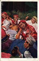 Odpoczynek / Rast / Polish folklore art postcard s: W. Wodzinowski (vágott / cut)