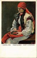 Przed slubem / Avant le mariage / Polish folklore art postcard s: T. Korpal